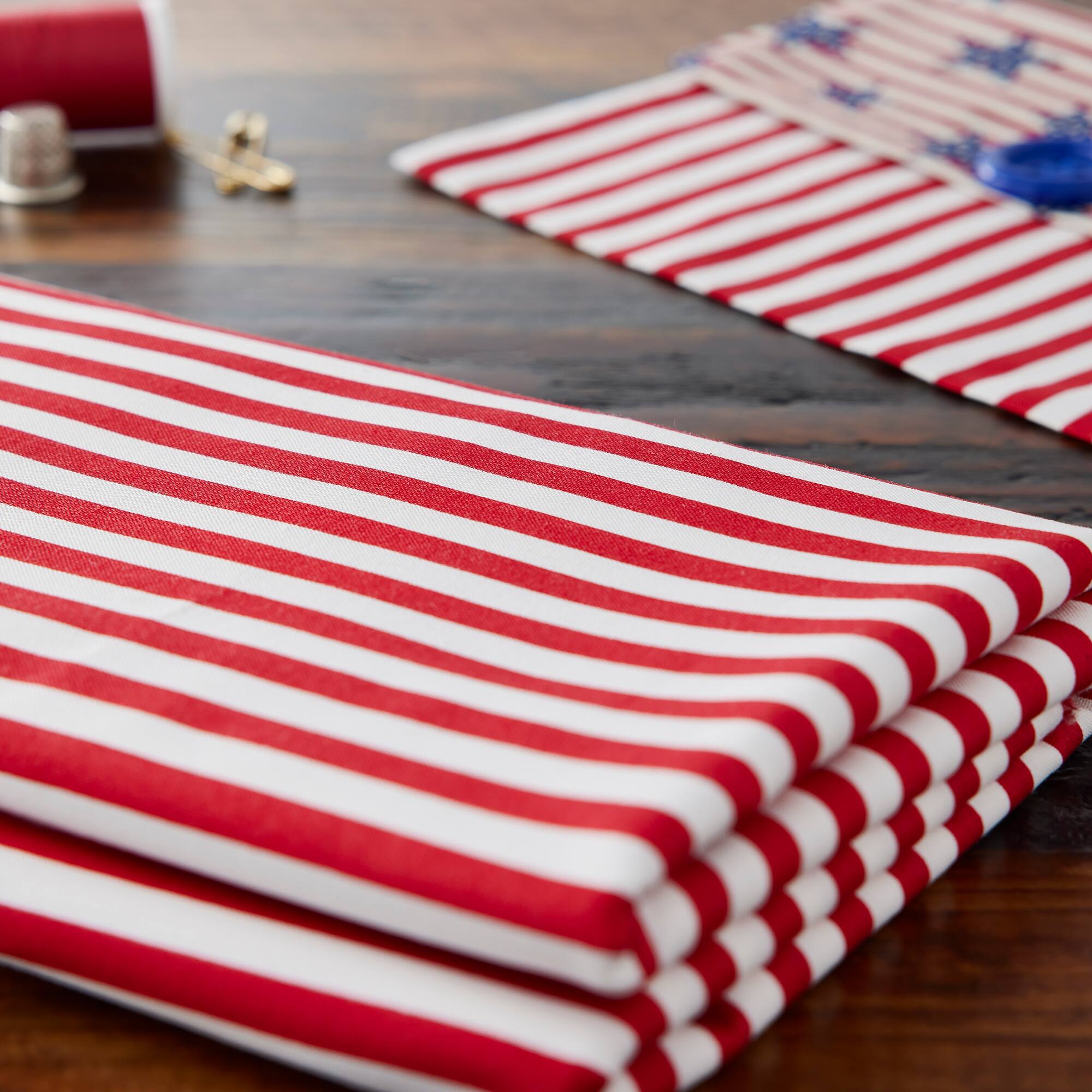 Eugene Textiles Crimson Striped Cotton Fabric